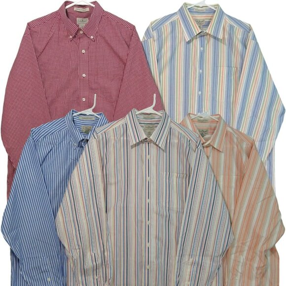 LL Bean Shirt Mens Large Tall LT Button Down Wrinkle Stain Resistant Lot of 5